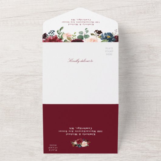 waterverf bloorale bruiloft all in one uitnodiging (Buitenkant)