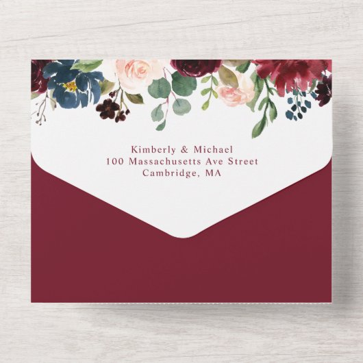 waterverf bloorale bruiloft all in one uitnodiging (Achterkant)