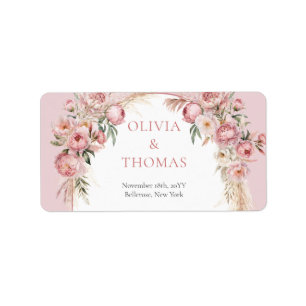Waterverf blos roze bloemetjes boho arch pampas etiket
