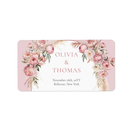 Waterverf blos roze bloemetjes boho arch pampas etiket (Voorkant)