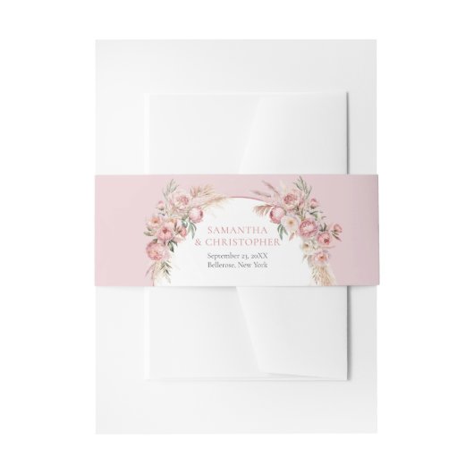 Waterverf blos roze bloemetjes boho arch pampas uitnodigingen wikkel (Voorkant Voorbeeld)