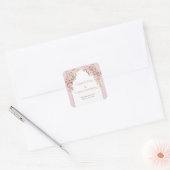 Waterverf blos roze bloemetjes boho arch pampas vierkante sticker (Envelop)