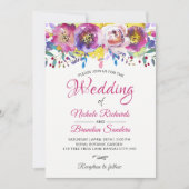 Waterverf Blossom Fuchsia Gold Floral Wedding Kaart (Voorkant)
