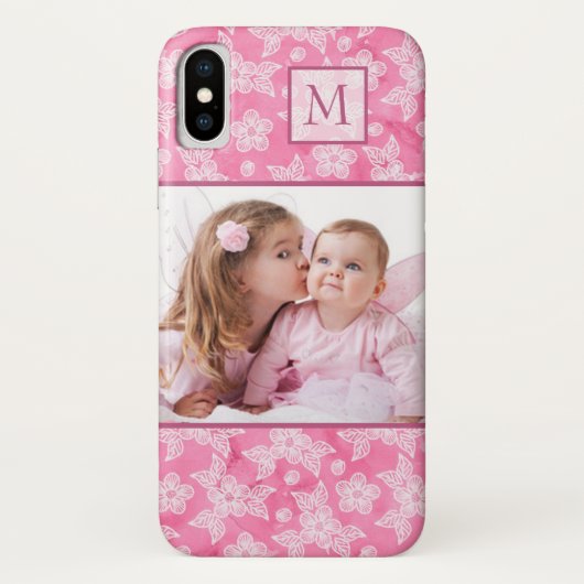 Waterverf Blossom Roze Monogram Foto Case-Mate iPhone Case (Achterkant)