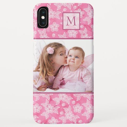 Waterverf Blossom Roze Monogram Foto Case-Mate iPhone Case (Achterkant)