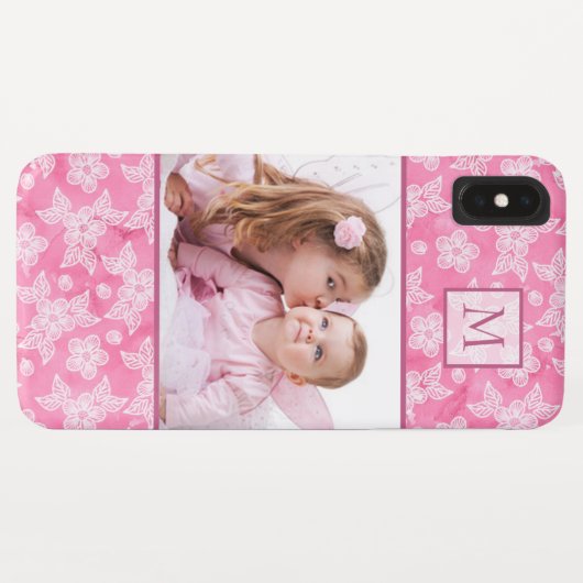 Waterverf Blossom Roze Monogram Foto Case-Mate iPhone Case (Achterkant (horizontaal))