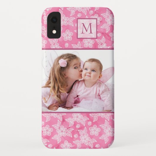 Waterverf Blossom Roze Monogram Foto Case-Mate iPhone Case (Achterkant)