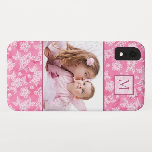 Waterverf Blossom Roze Monogram Foto Case-Mate iPhone Case (Achterkant (horizontaal))