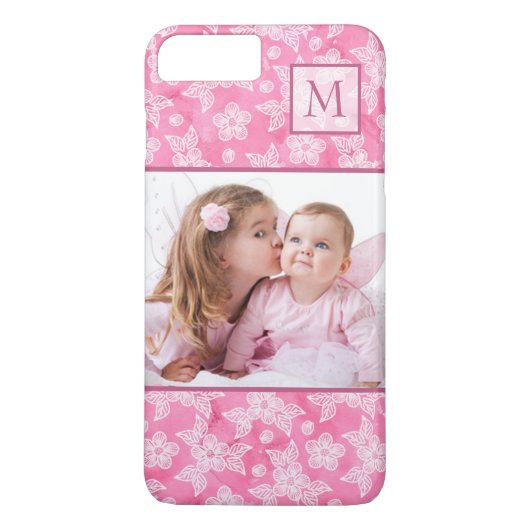 Waterverf Blossom Roze Monogram Foto Case-Mate iPhone Case (Achterkant)