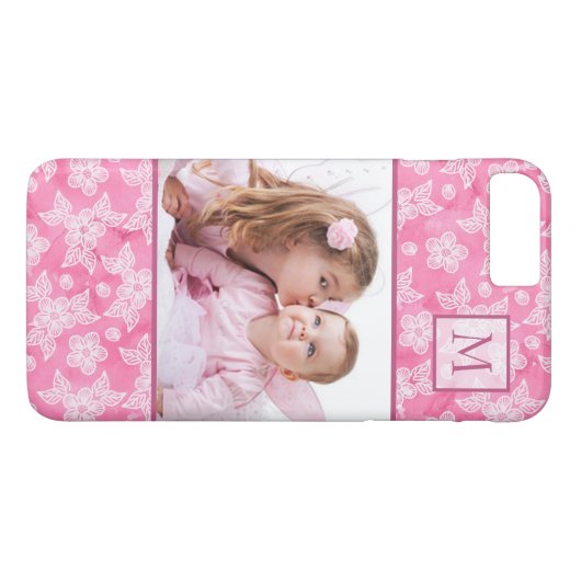 Waterverf Blossom Roze Monogram Foto Case-Mate iPhone Case (Achterkant (Horizontaal))