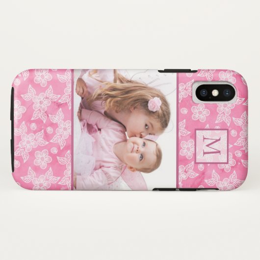 Waterverf Blossom Roze Monogram Foto Case-Mate iPhone Case (Achterkant (horizontaal))