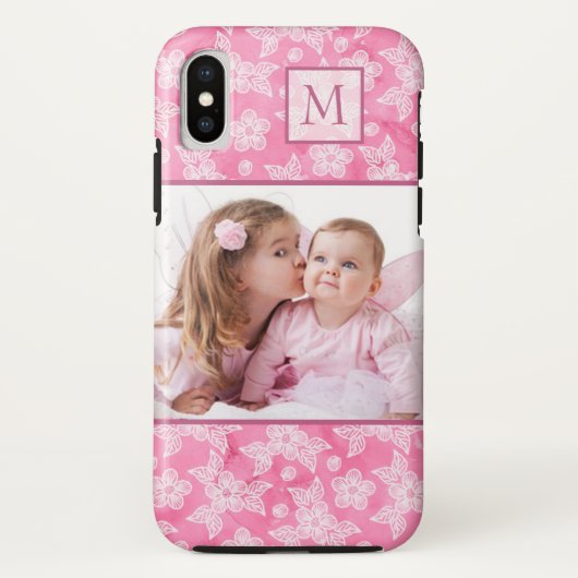 Waterverf Blossom Roze Monogram Foto Case-Mate iPhone Case (Achterkant)