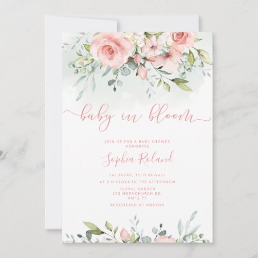 Waterverf blozen baby blozen uitnodiging (Voorkant)