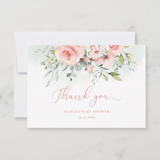 Waterverf blozen baby shower dank je kaart (Voorkant)