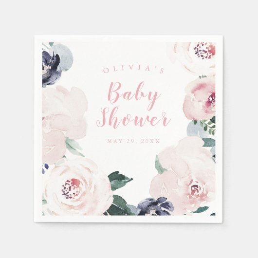 waterverf blozen baby shower servet (Voorkant)