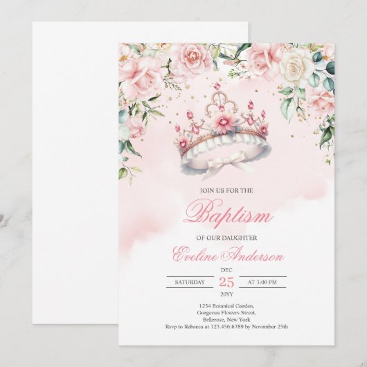 Waterverf blozen bloemkrans Dop tiara Kaart (Voorkant / Achterkant)