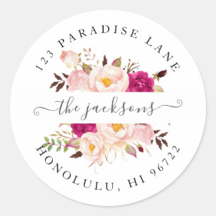 Waterverf Blozen Blush Bourgondische Pioenen Ronde Sticker