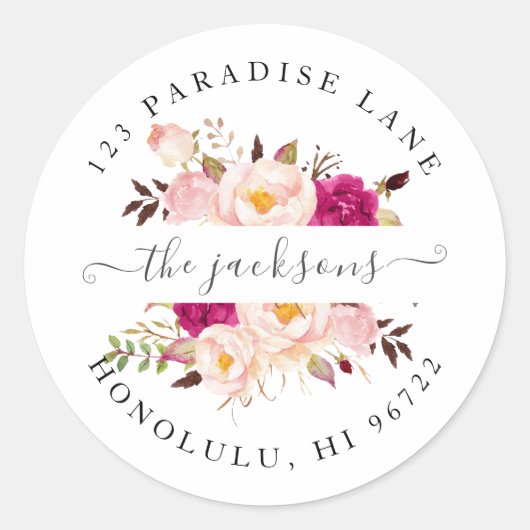 Waterverf Blozen Blush Bourgondische Pioenen Ronde Sticker (Voorkant)