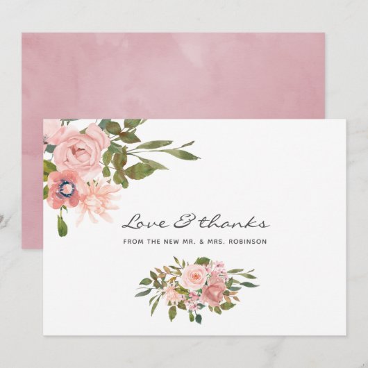 Waterverf blozen Blush Pink Weddenschap Bedankkaart (Voorkant / Achterkant)
