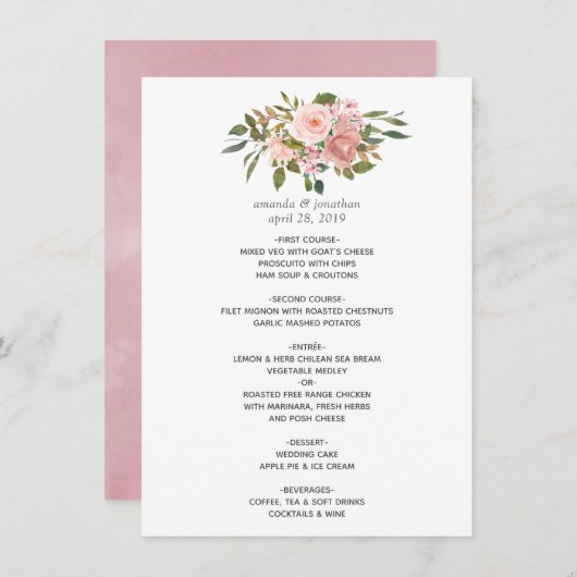 Waterverf blozen Blush Pink Weddenschap Menu (Voorkant / Achterkant)