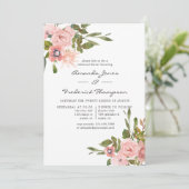 Waterverf blozen en goudrepetitie Diner Kaart (Staand voorkant)