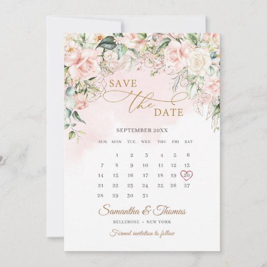 Waterverf blozen eucalyptus gouden kalender save the date (Voorkant)