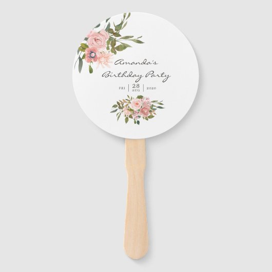 Waterverf blozen & Roos Gold Birthday Party Handwaaier (Voorkant)