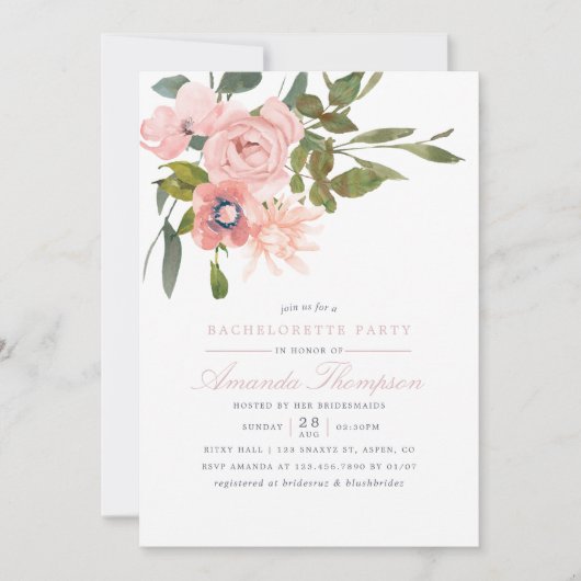 Waterverf blozen Roze Bachelorette Partij Kaart (Voorkant)