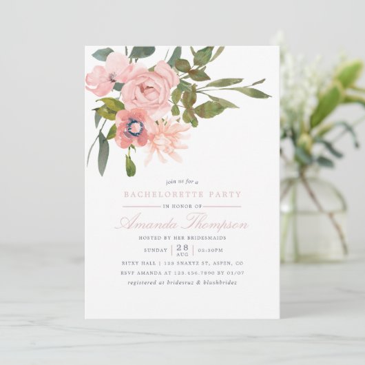 Waterverf blozen Roze Bachelorette Partij Kaart (Staand voorkant)