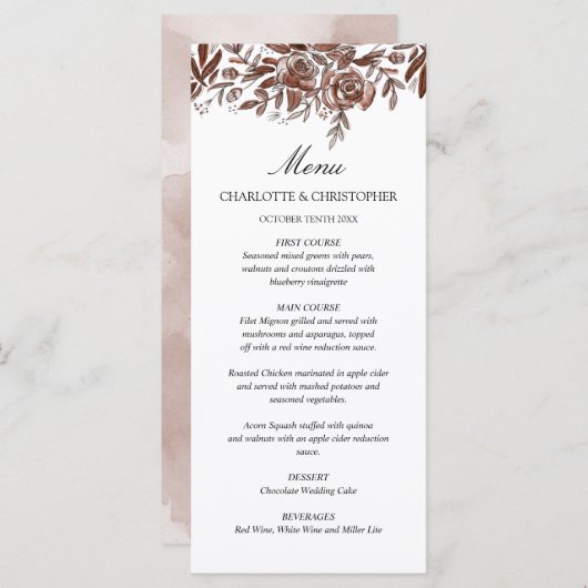 Waterverf blozen roze bloemenmenu menu (Voorkant / Achterkant)