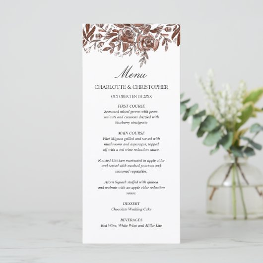 Waterverf blozen roze bloemenmenu menu (Staand voorkant)