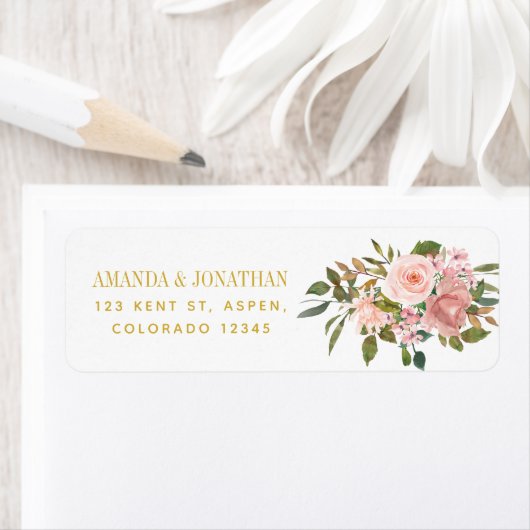 Waterverf blozen Roze en gouden bruiloft Etiket (Insitu)