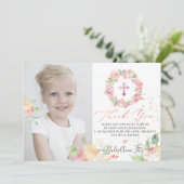 Waterverf Blozen Rozen Communie Dank u Kaart (Staand voorkant)