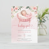 Waterverf blozen rozen eucalyptus slapen baby kaart (Staand voorkant)