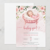 Waterverf blozen rozen eucalyptus slapen baby kaart (Voorkant / Achterkant)