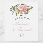 Waterverf blozen Rozen Weddenschap Wijn Etiket (Enkel label)