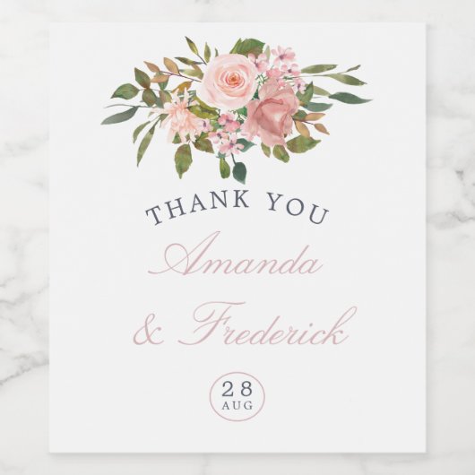 Waterverf blozen Rozen Weddenschap Wijn Etiket (Enkel label)