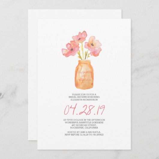 waterverf blozende bloem bruidsdouche kaart (Voorkant / Achterkant)