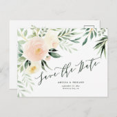 waterverf blozende perzik bloem- en bladermotief B Aankondigingskaart (Voorkant / Achterkant)