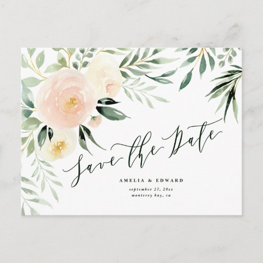 waterverf blozende perzik bloem- en bladermotief B Aankondigingskaart (Voorkant)