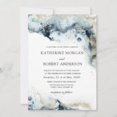 Waterverf Blue and Gold Minimalistic Wedding Invi Kaart (Voorkant)