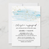 Waterverf Blue and Gold Sparkle Engagement Party Kaart (Voorkant)