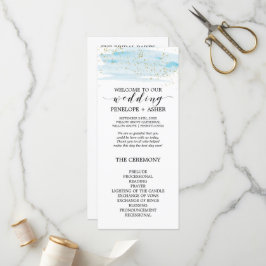 Waterverf Blue and Gold Sparkle Wedding Program Programmakaart