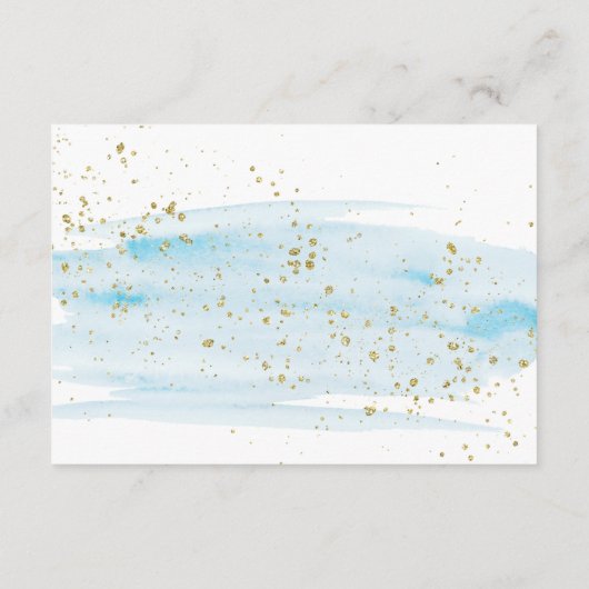 Waterverf Blue and Gold Wedding Details Kaart (Achterkant)