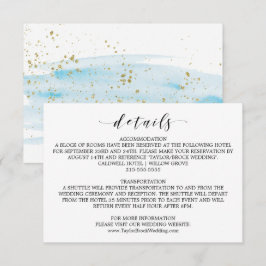 Waterverf Blue and Gold Wedding Details Kaart
