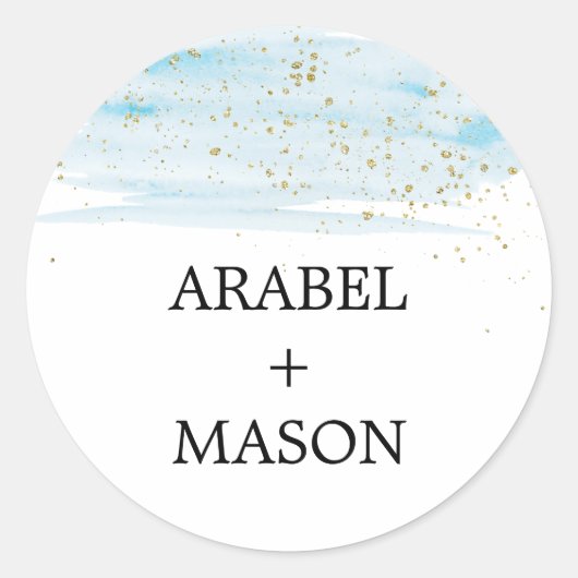 Waterverf Blue and Gold Wedding Envelope Seal Ronde Sticker (Voorkant)