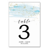 Waterverf Blue and Gold Wedding Table Number Kaart (Voorkant)