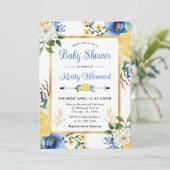 Waterverf Blue and Yellow Flowers Baby shower Kaart (Staand voorkant)