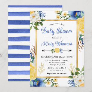Waterverf Blue and Yellow Flowers Baby shower Kaart