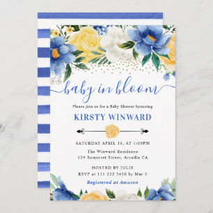 Waterverf Blue and Yellow Flowers Baby shower Kaart